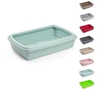PLASTIFIC Large Plastic Litter Tray Easy Clean Cats Trays Cat Litter Tray Pet Litter Tray or Set with Bowls + Scoop Open Plastic Box Toilet Rim (47x31 x11cm, Mint Green)