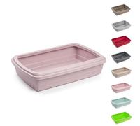 Plastific Large Plastic Litter Tray Easy Clean Cats Trays Cat Litter Tray Pet Litter Tray or Set with Bowls + Scoop Open Plastic Box Toilet Rim (Pink)