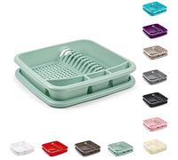 plastific Mint Green Plastic Dish Drainer Plate Cutlery Rack Kitchen Sink Utensil Draining Cup Holder Drying Rack Draining Rack Sink Drainer Kitchen Gadgets (39 x 39 x 7.5cm)