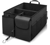plastific Multi-Compartment Car Boot Organizer, Non-Slip Tidy Boot Bag - Essential Car Accessories, Heavy Duty Collapsible Foldable Shopping Tidy Storage Travel Box (Black - 58 * 43 * 27cm)