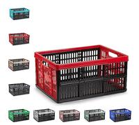 plastific Multi-Purpose Strong Folding Collapsible Plastic Storage Boxes Crates Portable Stackable Container Basket for Home Office Garage Tools, Soft-Touch Handles (Black & Red - 32L)