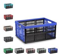 plastific Multi-Purpose Strong Folding Collapsible Plastic Storage Boxes Crates Portable Stackable Container Basket for Home Office Garage Tools, Soft-Touch Handles (Black & Blue - 32L)
