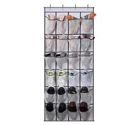 plastific Over the Door Shoe Storage Organiser Hanging Shoe Rack Holder Bag Wall Mounted with 24 Large Mesh Pockets for Wardrobe Door Slippers Tidy with Hanger (Grey)
