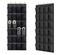 plastific Over the Door Shoe Storage Organiser Hanging Shoe Rack Holder Bag Wall Mounted with 24 Large Mesh Pockets for Wardrobe Door Slippers Tidy with Hanger (Black)