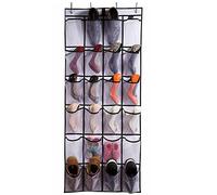 plastific Over the Door Shoe Storage Organiser Hanging Shoe Rack Holder Bag Wall Mounted with 24 Large Mesh Pockets for Wardrobe Door Slippers Tidy with Hanger (White)