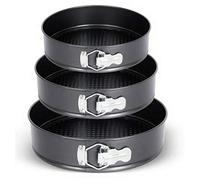plastific Pack of 3 Non-Stick Springform Round Cake Tins for Baking 22cm, 24cm & 26cm (Black - Set of 3 Round Tin)