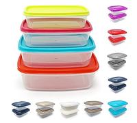 plastific Pack of 4 Food Storage Containers with Lids, Airtight BPA Free Kitchen Storage Boxes, 250ml, 400ml, 700ml & 1000ml Stackable Leakproof Meal Prep Containers, Microwave & Freezer Safe