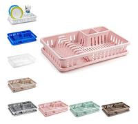 plastific Plastic Dish Drainer Plate Cutlery Rack Kitchen Sink Utensil Draining Cup Holder Drying Rack Draining Rack Sink Drainer Kitchen Gadgets ((45 x 29.7 x 8cm, Pink))