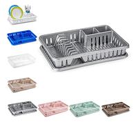plastific Plastic Dish Drainer Plate Cutlery Rack Kitchen Sink Utensil Draining Cup Holder Plastic Dish Drainer Rack and Plastic Sink Drainer Tray (45 x 29.7 x 8cm, Silver)