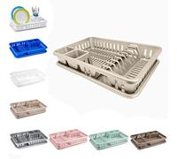 plastific Plastic Dish Drainer Plate Cutlery Rack Kitchen Sink Utensil Draining Cup Holder Plastic Dish Drainer Rack and Plastic Sink Drainer Tray (45 x 29.7 x 8cm, Taupe)