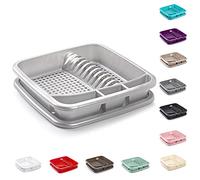 plastific Plastic Dish Drainer Plate Cutlery Rack Kitchen Sink Utensil Rust-Proof Kitchen Draining Cup Holder Cutlery Rack Cutlery and Utensils Holder (39 x 39 x 7.5cm) (Silver)