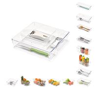 plastific Plastic Kitchen Freezer Drawer Fridge Storage Box Rack Holder Slide Shelf Organizer Stackable Refrigerator Organizer Bins for Kitchen (Design No 1, 23 X 23 X 5cm)