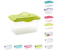 plastific Plastic Storage Box Lightweight Robust Stackable Storage Boxes with Lid, Clear Latch Boxes, Plastic Organiser, Space Saving Solution for Home Office (9L - Green Lid with Handle)