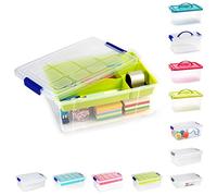 plastific Plastic Storage Box Lightweight Robust Stackable Storage Boxes with Lid, Clear Latch Boxes, Plastic Organiser, Space Saving Solution for Home Office (9L - Storage Box with Green Tray)