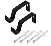plastific Set of 2 Curtain Pole Bracket Metal Heavy Duty Rod Wall Brackets Holder Curtain Rod Brackets Curtain Rod Support Set for Poles, Wall Rod (Black)