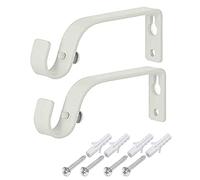 PLASTIFIC Set of 2 Curtain Pole Bracket Metal Heavy Duty Rod Wall Brackets Holder Curtain Rod Brackets Curtain Rod Support Set for Poles, Wall Rod (White)