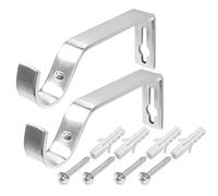 PLASTIFIC Set of 2 Curtain Pole Bracket Metal Heavy Duty Rod Wall Brackets Holder (Silver)