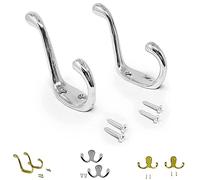 plastific Single Robe Hooks Wall Mounted, Heavy Duty Coat & Towel Hooks with Screws, Rust Resistant Metal Hangers for Bathroom, Bedroom, Kitchen & Cupboard, Silver Pack of 2