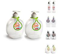 PLASTIFIC Soap Dispenser Set (Pack of 2, 500ml) Transparent Refillable Liquid Hand Soap Pump Bottles for Kitchen & Bathroom Sink Decorative Countertop Soap Organiser (D2 Design)