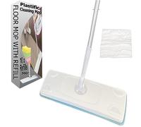 plastific Super Absorbent Microfiber Dust Mop With FREE 10 x REFILLS, Telescopic Handle Noodle Cleaner Sweeper Wooden Laminate Tile Floor Wet Dry (1 White Refills - 37.5*12*120m), Green