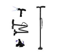 Plastific Walking Stick, Easy Adjustable Height Folding Extendable Walking Cane, Lightweight Flexible and Durable Walking Aid Mobility Aid Collapsible Walking Stick (Black - with 6 LED Lamp)