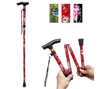PLASTIFIC Walking Stick, Easy Adjustable Height Folding Extendable Walking Cane, Lightweight Flexible and Durable Walking Aid Mobility Aid Collapsible Walking Stick (Red Flower)