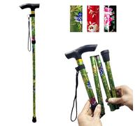 PLASTIFIC Walking Stick, Easy Adjustable Height Folding Extendable Walking Cane, Lightweight Flexible and Durable Walking Aid Mobility Aid Collapsible Walking Stick (Green Flower)