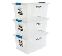 Plastix 3 X 50 Liter storage box containers with lids Set of 3,Really useful plastic box for Store Home & Office stuff Stackable [UK Made]