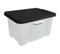Plastix Clear Plastic Storage Box Boxes With Black Lids Home Office Stackable UK Made (1, 24L)