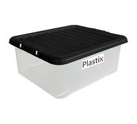 Plastix Clear Plastic Storage Box Boxes With Black Lids Home Office Stackable UK Made (1, 32L Underbed)