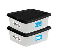 Plastix Clear Plastic Storage Box Boxes With Black Lids Home Office Stackable UK Made (2, 6L)