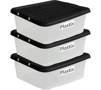 Plastix Clear Plastic Storage Box Boxes With Black Lids Home Office Stackable UK Made (3, 32L Underbed)