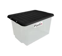 Plastix Clear Plastic Storage Box Boxes With Lids Home Office Stackable UK Made (30 LITRE, With Black Lid)