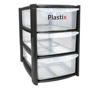 Plastix MINI SMALL Plastic Drawer Storage Tower Unit Office Home Desktop Stationery Make Up Organiser Tidy (Black, 3 Drawer Mini Tower)