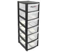Plastix MINI SMALL Plastic Drawer Storage Tower Unit Office Home Desktop Stationery Make Up Organiser Tidy (Black, 6 Drawer Mini Tower)
