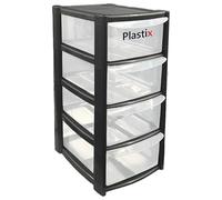 Plastix MINI SMALL Plastic Drawer Storage Tower Unit Office Home Desktop Stationery Make Up Organiser Tidy (Black, 4 Drawer Mini Tower)