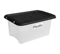 Plastix 13L 13 LITRE Clear Plastic Storage Box With Black Lid Home Office Stackable UK Made