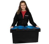 Plastor 1 x Large Plastic 80 Litre Heavy Duty Storage Box (71 x 46 x 36.8cm) Black and Blue LC3 Crate with Attached Hinged Lid