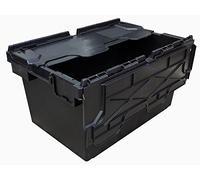 Plastor 2 x Large Plastic 80 Litre Heavy Duty Storage Boxes (71 x 46 x 36.8cm) Black LC3 Crates with Attached Hinged Lids