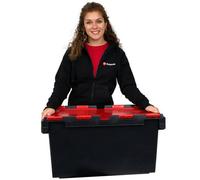Plastor Pack Of 1 - 80 Litre Heavy Duty Large Storage Box Crate (71 X 46 X 36.8Cm) Recycled Plastic Black With Red Attached Lid