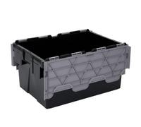 Plastor Pack Of 1 - Plastic 55 Litre Mid-Heavy Duty Storage Box Tote Crates (60 X 40 X 30.6Cm) Eco Black With Grey Attached Lid