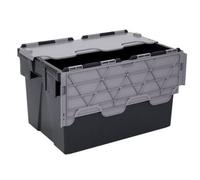 Plastor Pack Of 1 - Plastic 65 Litre Mid-Heavy Duty Storage Box Tote Crates (60 X 40 X 36.5Cm) Eco Black With Grey Attached Lid