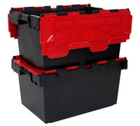 Plastor Pack Of 2 - 80 Litre Heavy Duty Large Storage Box Crates (71 X 46 X 36.8Cm) Recycled Plastic Black With Red Attached Lid