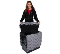 Plastor Pack Of 5 - Plastic 55 Litre Mid-Heavy Duty Storage Box Tote Crates (60 X 40 X 30.6Cm) Eco Black With Grey Attached Lid