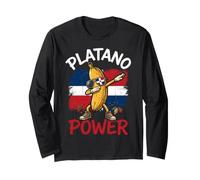 Platano Power Dabbing Banana Mascot Dominican Republic Flag Long Sleeve T-Shirt