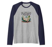 Platano Power: Tropical Fruit Lovers Banana Pride Raglan Baseball Tee, Men, Navy/Athletic Heather, M