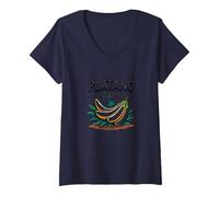 Platano Power: Tropical Fruit Lovers Banana Pride V-Neck T-Shirt, Women, Navy, S