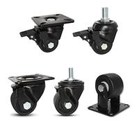 Plate Casters 2-inch Furniture Casters, Threaded Stem Mount Industrial Castors, Plate Caster, Fixed Plates - 360°Swivel - with Brakes - Threaded Rod, 660lbs Total Load Capacity Castors (Color
