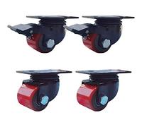 Plate Casters 2 Inches 50mm Heavy Duty Castor Wheels 1000kg Silent PU with Brake Swivel Castors Plate Casters for Industrial Transport Workbench Factory 4 Pcs Castors (Color : Red, S(2in 2brake+2swive