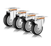 Plate Casters 3 4 5inch Silent Thermoplastic Rubber Wheels Set Of 4 Swivel Castors With Dual Locking Brakes And Mounting Bolts For Trolley Carts Furniture Dolly Workben(Swivel+Brake100mm/